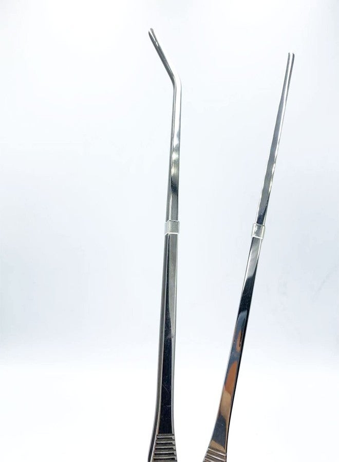 Wenplus 2PCS Aquarium Tweezers Stainless Steel Straight and Curved Tweezers Set Long Handle Reptile Feeding Tongs for Aquatic Plants Lizards Spider Snakes Garden Repairing - 10.6inch, Silver - Image 4